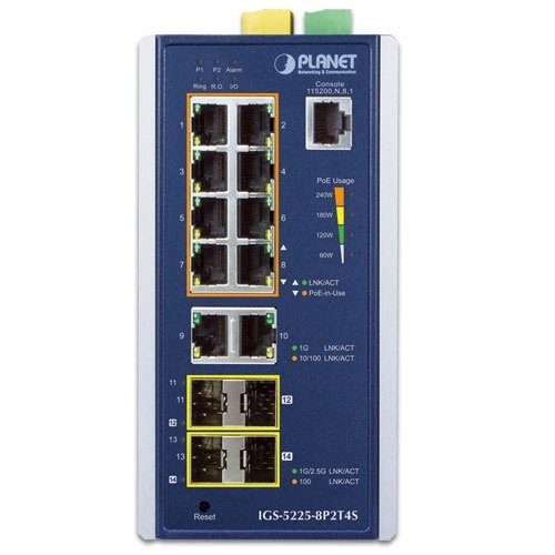 Schakelaar Planet IGS-5225-8P2T4S 10x 1Gb 4x SFP 240 W PoE+
