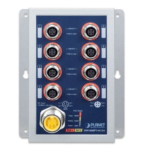 Schakelaar Planet ISW-808PT-M12 120 W PoE+