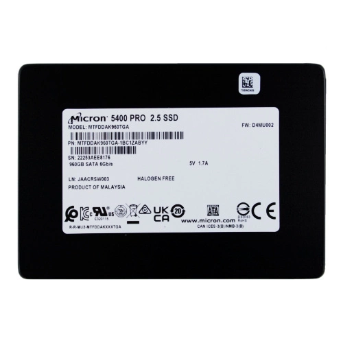 SSD-schijf Micron 5400 PRO 960GB 2.5'' SATA 6Gb/s TLC 3D-NAND | MTFDDAK960TGA-1BC1ZABYYR