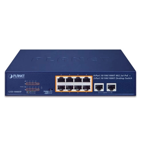 Schakelaar Planet GSD-1008HP 10x 1Gb 120 W PoE+