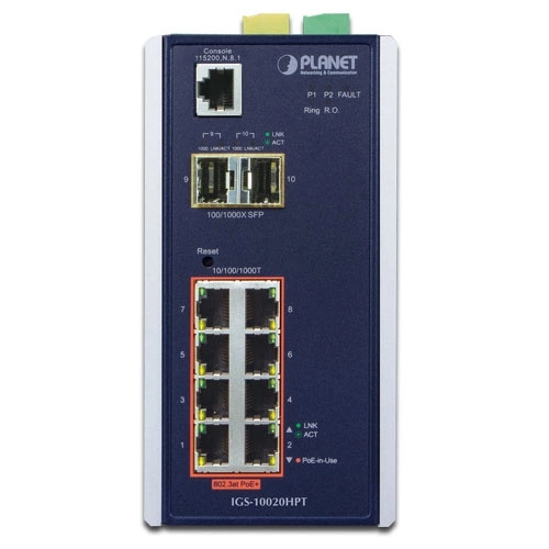Schakelaar Planet IGS-10020HPT 8x 1Gb 2x SFP 240 W PoE+