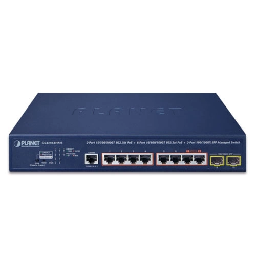 Schakelaar Planet GS-4210-8HP2S 8x 1Gb 2x SFP 240 W PoE++