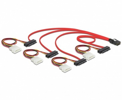 Delock Cable mini SAS | 4 x SAS + power, 1m | 83146
