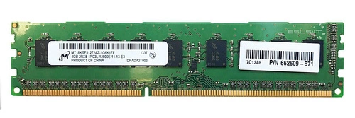 RAM-geheugen 1x 4GB Micron ECC UNBUFFERED DDR3 2Rx8 1600MHz PC3-12800 UDIMM | MT18KSF51272AZ-1G6