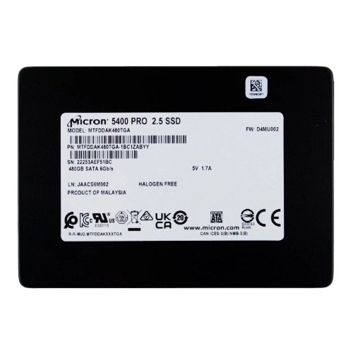 SSD-schijf Micron 5400 PRO 480GB 2.5'' SATA 6Gb/s TLC 3D-NAND | MTFDDAK480TGA-1BC1ZABYYR